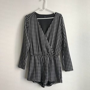 Grid Romper Long Sleeve
